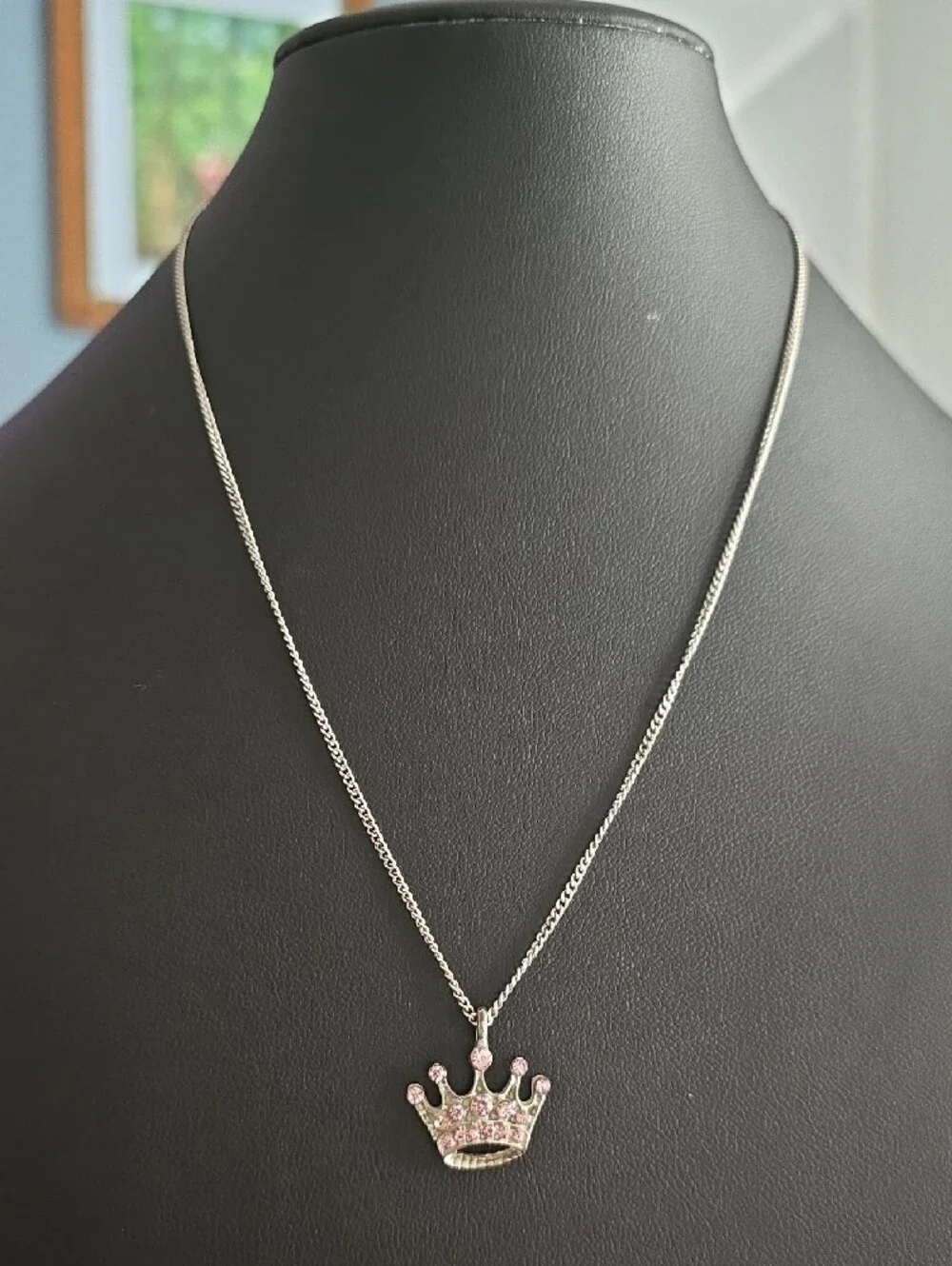 2 Necklace Bundle! Pink Bow Minnue Mouse & Pink Crown Pendant Necklace Set